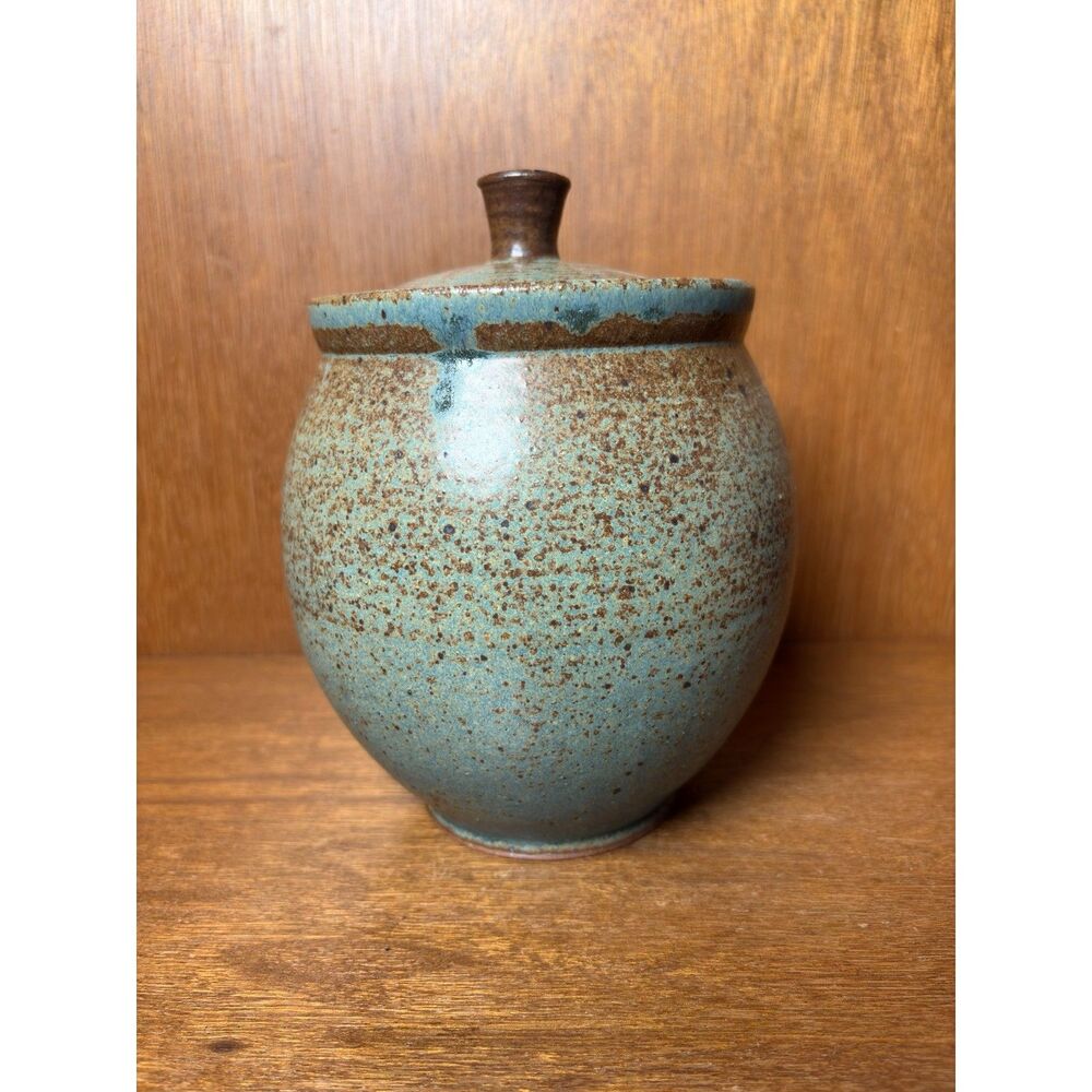Signed Studio Pottery Lidded Jar Medium Sized Decorative Storage